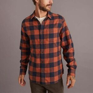 Marine Layer Classic Fit Balboa Button Down Large blue orange buffalo plaid warm